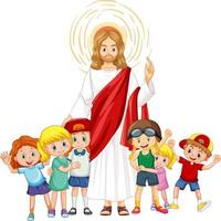 Jesus and children on white background vector