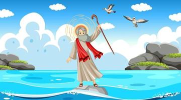 Moses cartoon character with sea background vector