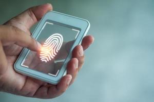 Man scan fingerprint biometric identity and approval.
