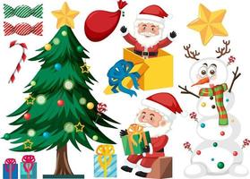 Christmas set with tree and decorations vector