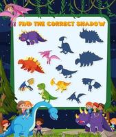 Find the correct shadow game template of dinosaur vector