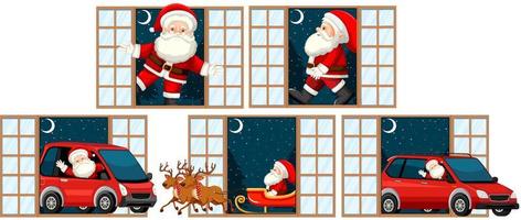 Set of Christmas theme Santa at the door vector