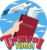 diseño de tipografía de tiempo de viaje con pasaporte vector