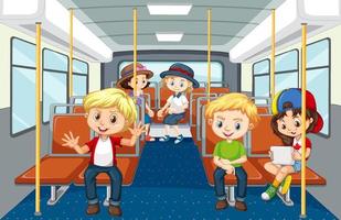 Scene with many people using public transportation vector