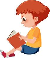 Cute boy reading book alone vector