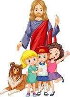 Jesus and children on white background vector