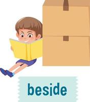 Preposition of place with cartoon girl and a box vector