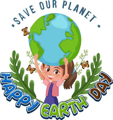 Happy earth day concept with a girl holding earth globe