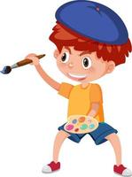 Boy with paintbrush and paint palette vector