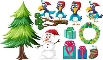 Christmas set with tree and decorations vector