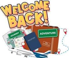 Welcome back typography design with traveling objects vector