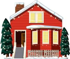 Snow covered house with Christmas light string vector