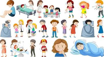 Set of sick people with different symptoms vector