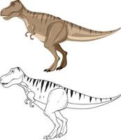 Tyrannosaurus rex dinosaur with its doodle outline on white background vector