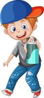 Teenager boy cartoon character with spray paint on white background