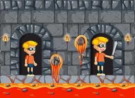 A boy in lava game scene vector