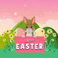 Happy Easter design with bunny in the garden vector