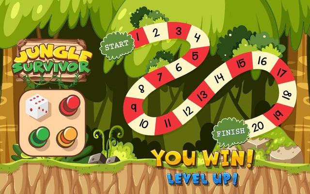 A snake ladder game template in forest background