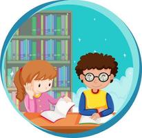 Little boy and girl reading a book on white background vector