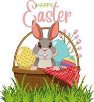 Happy Easter design with bunny in basket vector