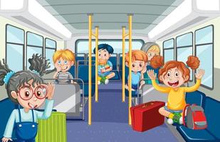 Scene with many people using public transportation vector