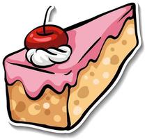 A piece of strawberry cake with cherry on the top vector