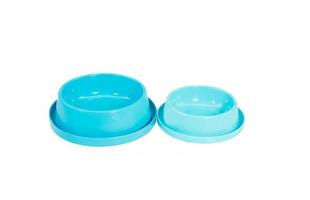 Pet bowl of blue and two size on isolated white background.