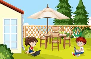 Scene with children in the park vector