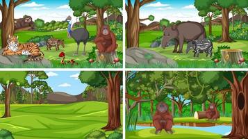 escenas con animales salvajes en el bosque vector