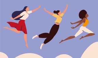 happy jumping women vector