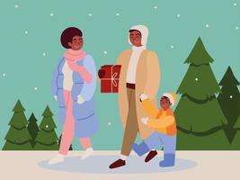 navidad familia en invierno vector