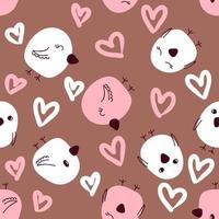 Delicate romantic seamless pattern with chickens and hearts. vector