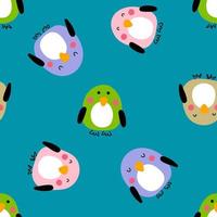 Hand drawn summer seamless pattern with multicolored penguins. vector