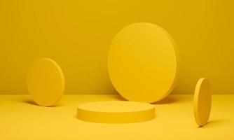 Cylinder background minimal scene geometric platform, Yellow podium pedestal for advertising display. 3D rendering. photo