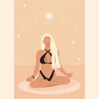 Yoga with a girl. A faceless character doing yoga. Classes, online training, work, home. illustration. Vector. Can be used to create collages in web design vector