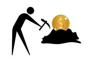 Mining cost concept. Icon of a miner and dollar coin isolated on white background. Vector illustration