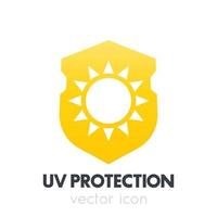 protección uv, sol en icono de escudo, símbolo en blanco vector