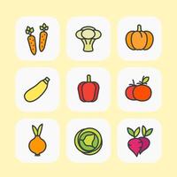 Vegetables icons set, flat style with outline vector