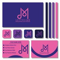plantilla de logotipo de monograma j y m con tarjeta de visita y sobre vector