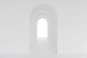 espacio de pasillo de arco de arquitectura blanca. corredor de curva de arco abstracto. foto