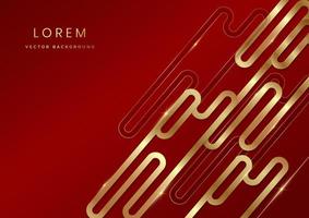 Abstract red elegant background with golden rounded. Decor golden lines glowing dots golden combinations. Luxury design. vector