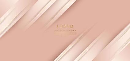 Abstract 3d template rose gold background with gold lines diagonal sparking with copy space for text. Luxury style. vector