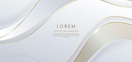 Abstract 3d white background with ribbon gold lines curved wavy sparkle with copy space for text. Luxury style template design vector