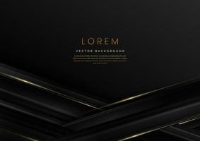 Abstract 3D grey and black luxury geometric diagonal overlapping shiny black background with lines golden glowing with copy space for text. vector