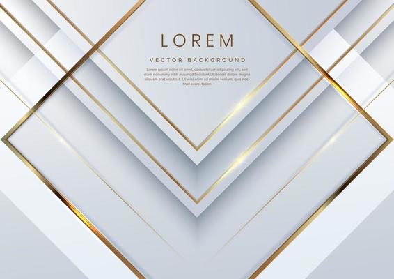 Abstract 3d modern luxury template white and silver arrow background with golden glitter line light sparkle.