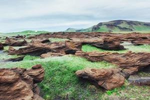 Scenic view of volcanic rocks in Iceland. photo