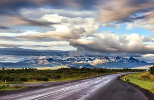Asphalt road to the mountains Iceland