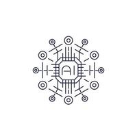 Artificial intelligence, AI technology vector line icon