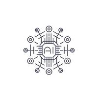 Artificial intelligence, AI technology vector line icon