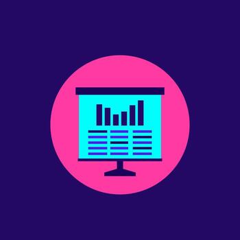 Presentation with statistics data icon, vector